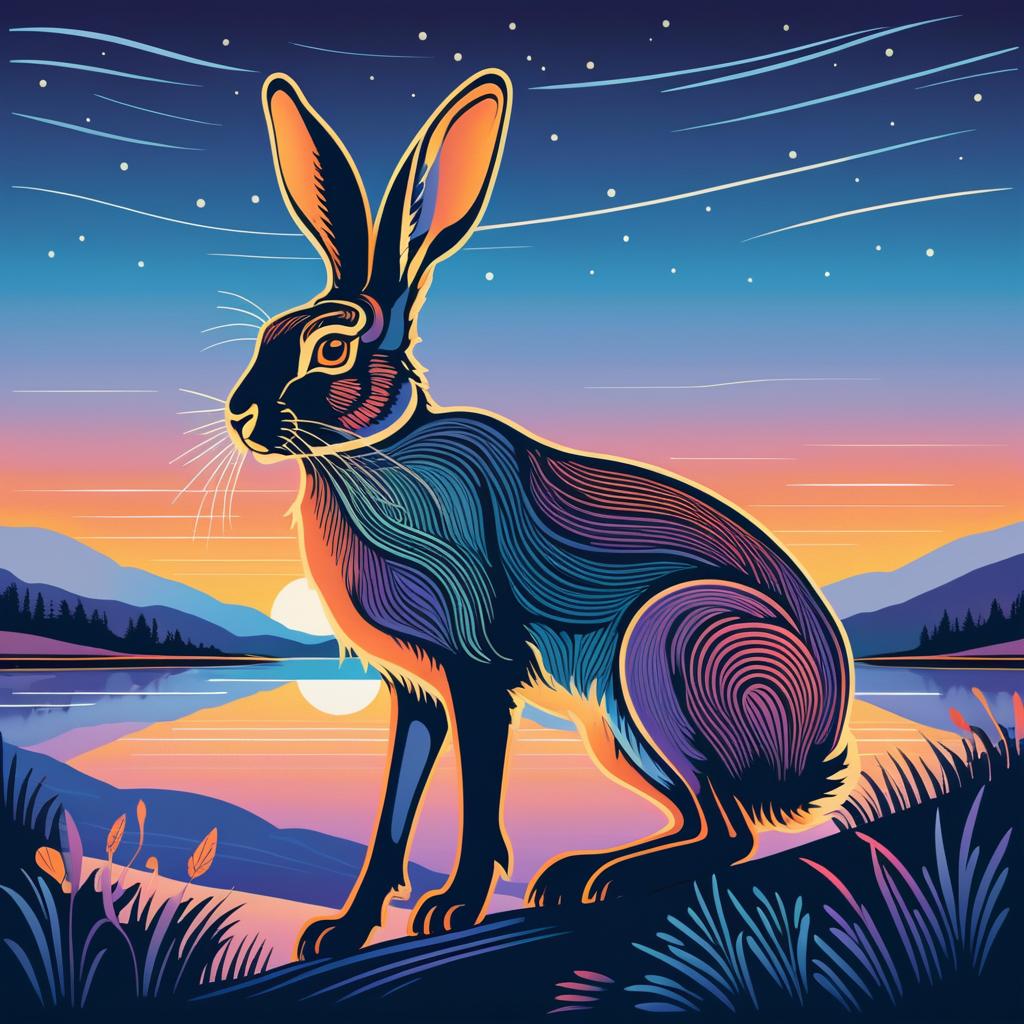 Energetic Hare in Serene Twilight Art