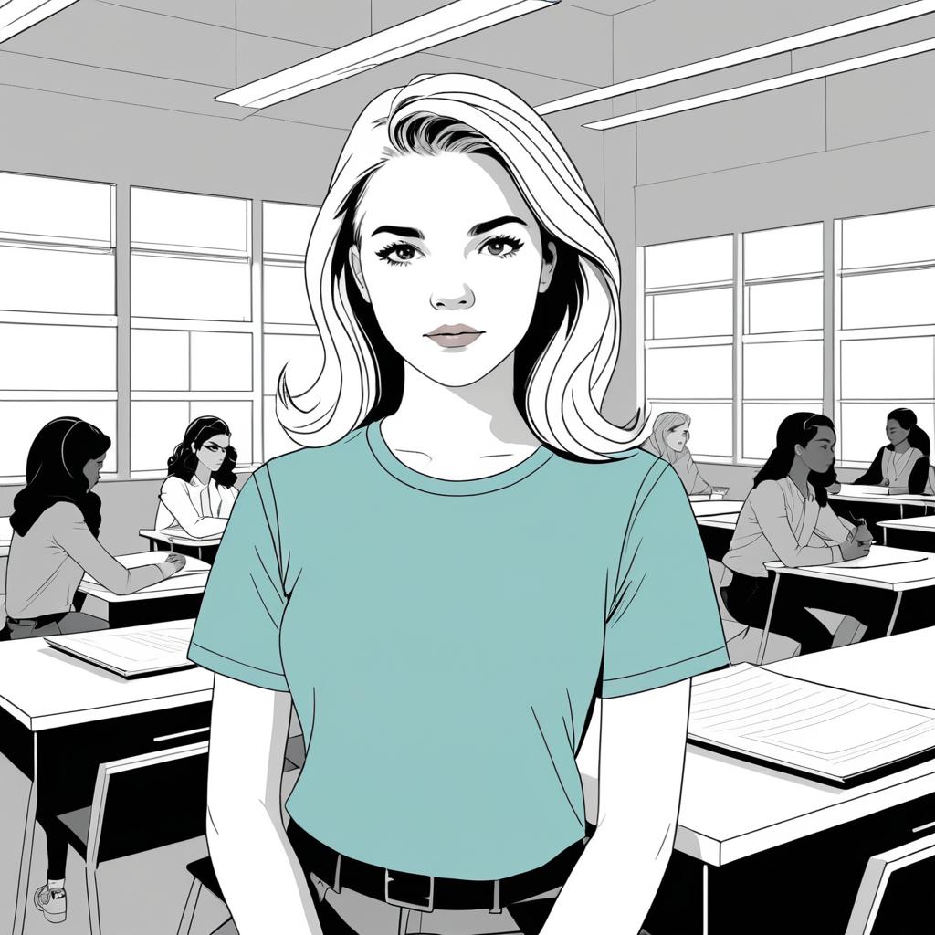 Teenage Girl in Comic Style Classroom