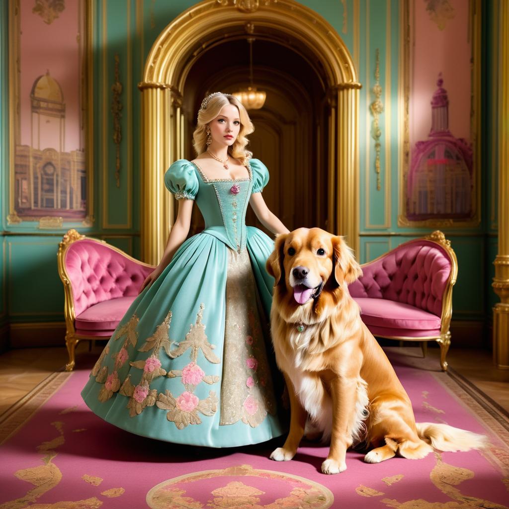 Victorian Golden Retriever in Elegant Ballroom