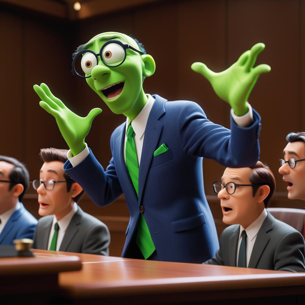 Animated Courtroom Drama with Alien Lawyer