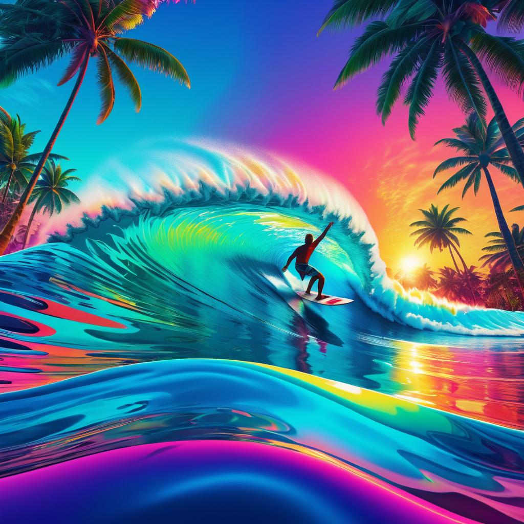 Surfer's Paradise: Vibrant Ocean Wave Scene