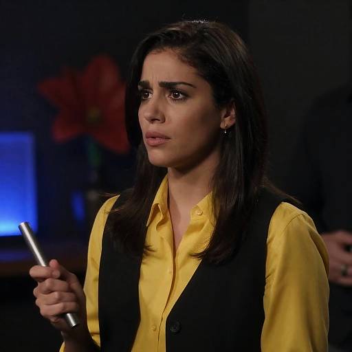 Concerned Woman Holding Silver Object