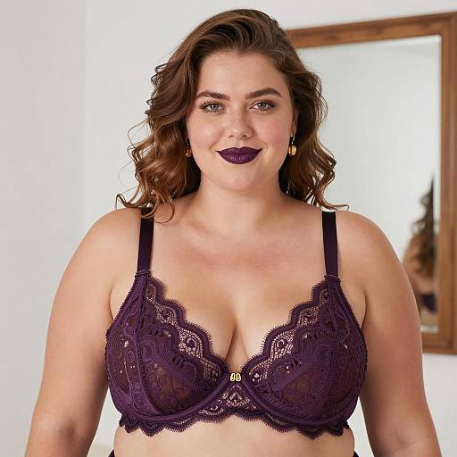 Plus-Size Woman in Dark Purple Lace Bra