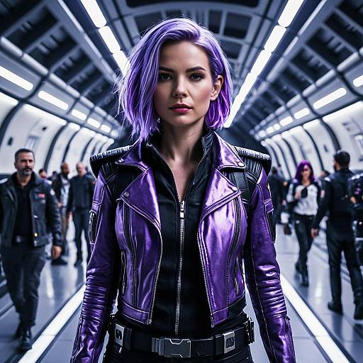 Intergalactic Smuggler Woman in Futuristic Spaceport