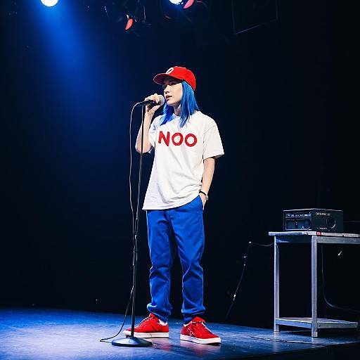 Teenage boy singing on stage