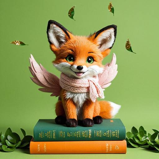 Cute Baby Fox Figurine with Wings on Books