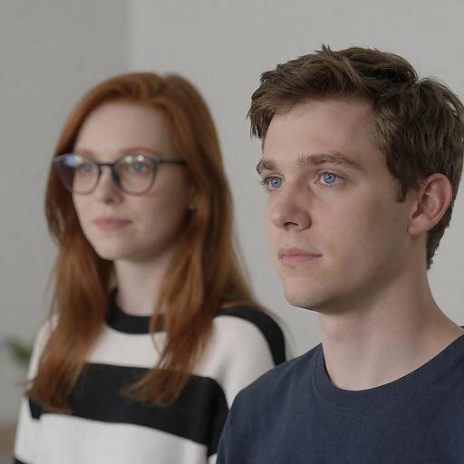 Two People Looking Forward Indoors