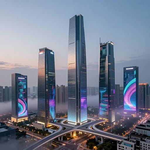 Futuristic AI Skyline with Skybridges