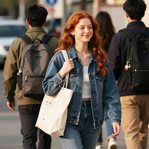 Young Redhead Woman Walking in Urban Area