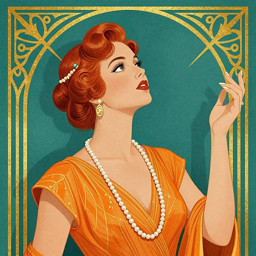 Art Deco Woman in Elegant Orange Dress