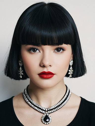 Portrait of Woman with Bangs and Jewelry