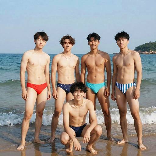 Boys in Bikinis on Sunny Beach