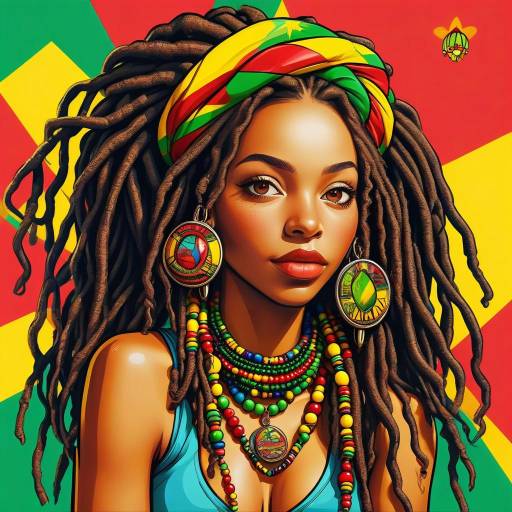 Vibrant Rastafarian Pin-Up Cartoon Art