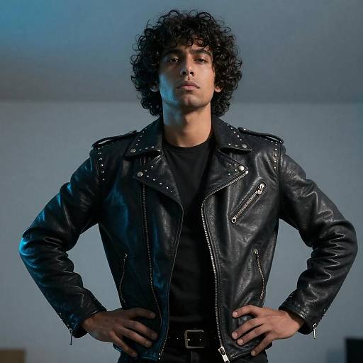 Intense Man in Studded Leather Jacket