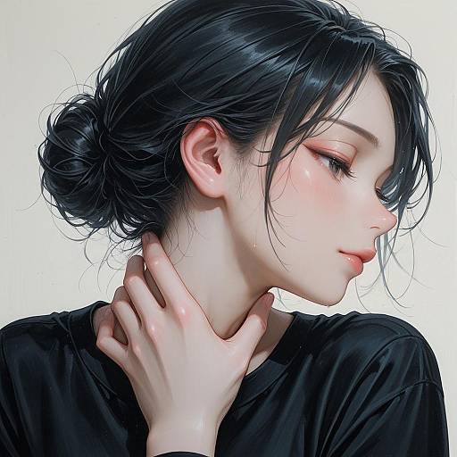Portrait of Woman with Black Hair Bun and Makeup