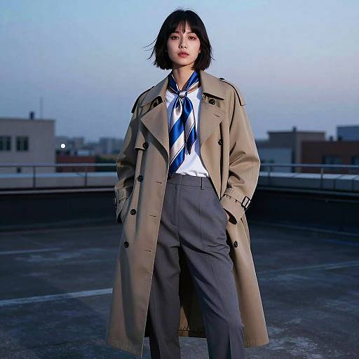 Androgynous Ear-Length Bob, Trench Coat Rooftop