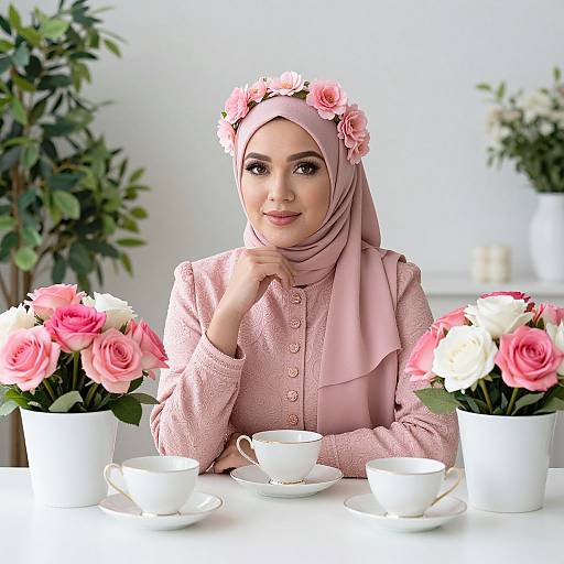 Elegant Woman with Floral Headpiece