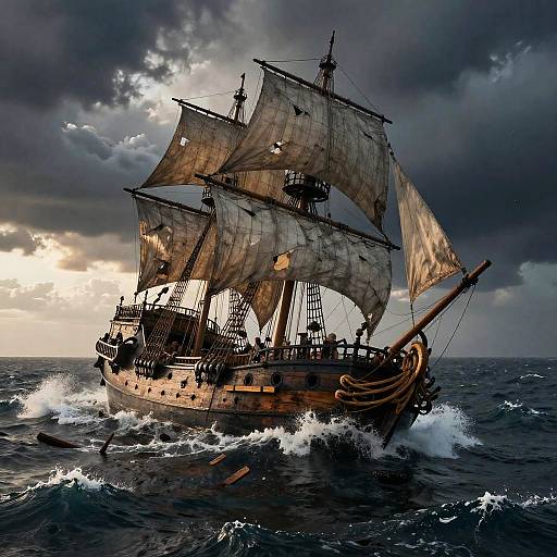 Pirate Ship Sinking in Stormy Sea