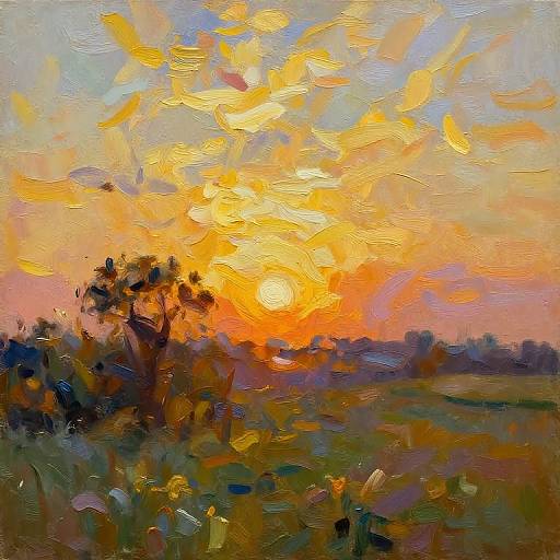 Serene Countryside Sunset Oil Painting