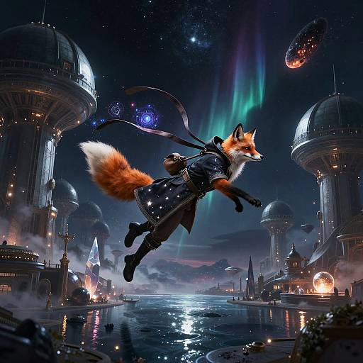 Astral Courier Fox in Futuristic Nebula City