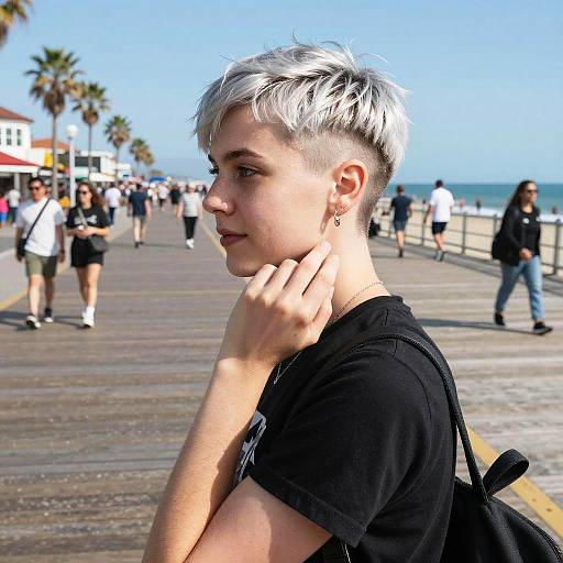 Non-Binary Silver Pixie on Boardwalk