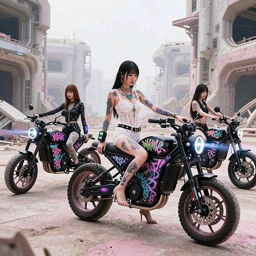 Cyberpunk Asian Girl Motorbike Gang