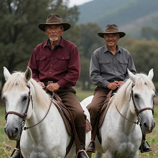 Two Men Horseback Riding in Forest