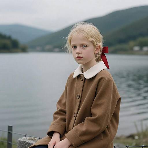 Serious Young Girl by the Lakeside