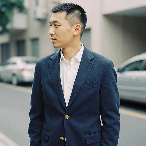 Man in Navy Blazer with Gold Buttons