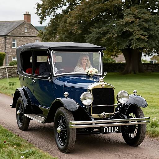 Vintage Wedding Car with Couple in Derbyshire