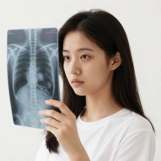 Young Woman Examining Chest X-ray