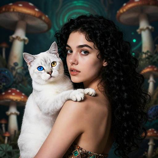 Psychedelic Girl with Heterochromatic Cat