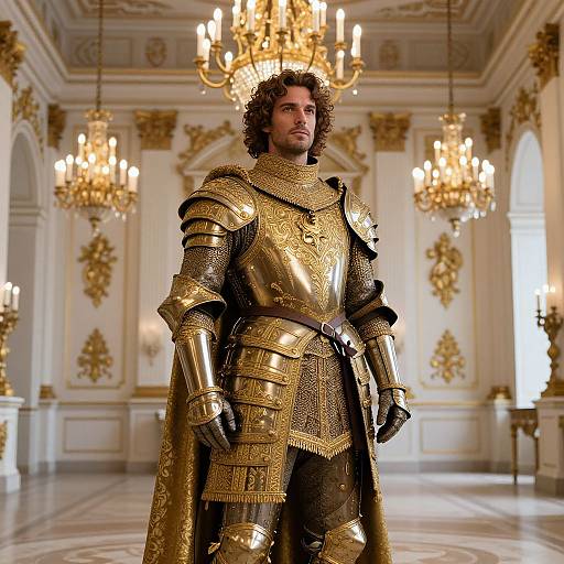 Regal Man in Gilded Medieval Armor