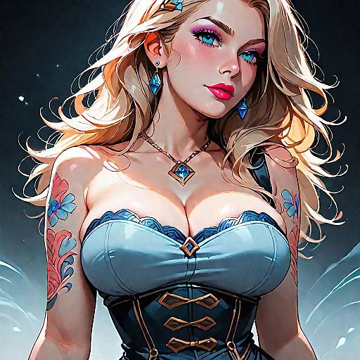 Blonde Woman in Vintage Blue Denim Corset