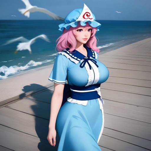 Yuyuko in a Summer Seaside Setting