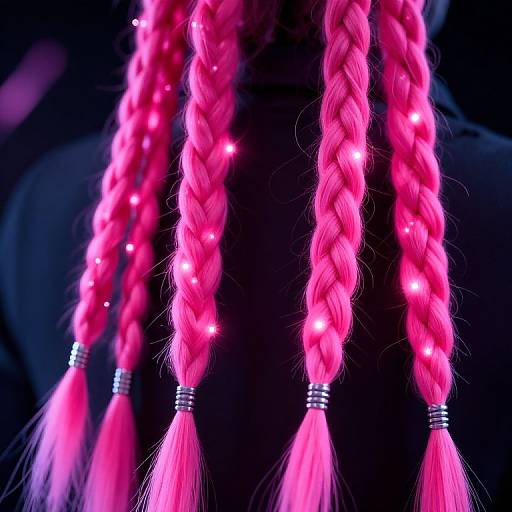 Neon Pink Cybernetic Braids Close-Up