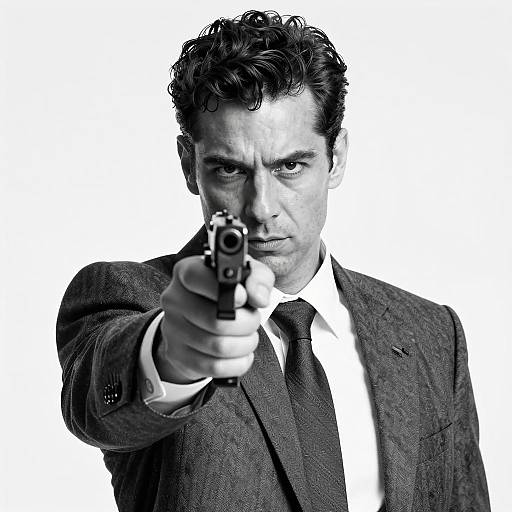 Intense Portrait of a Gun-Wielding Man