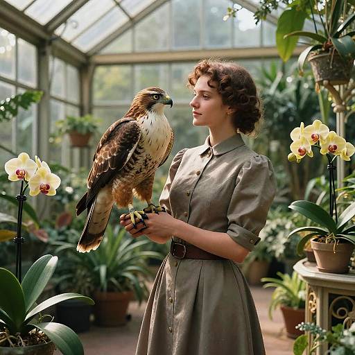 Victorian Botanical Illustrator with Hawk