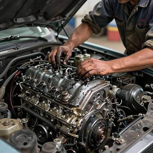 Mechanic Working on Mustang Engine