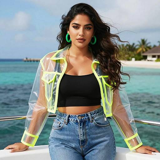 Lanky Woman in Neon PVC Jacket