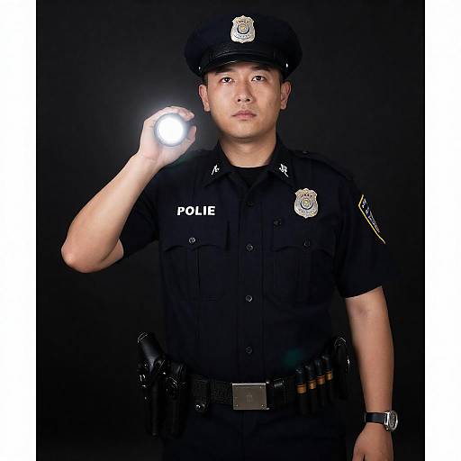 Male Police Officer in Dark Uniform Portrait