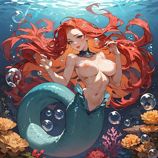 Beautiful Red-Haired Mermaid Underwater
