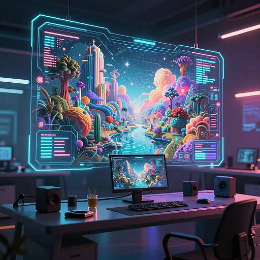 Futuristic AI Digital Artist Workspace