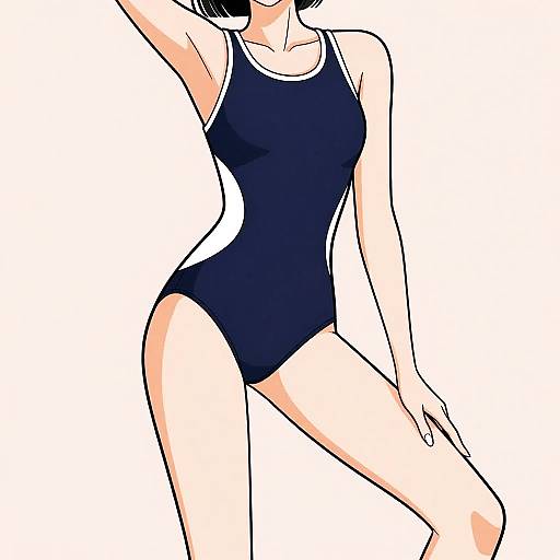 Elegant School Swimsuit Fashion Illustration