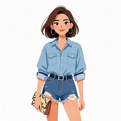 Smiling Woman in Chic Denim Outfit