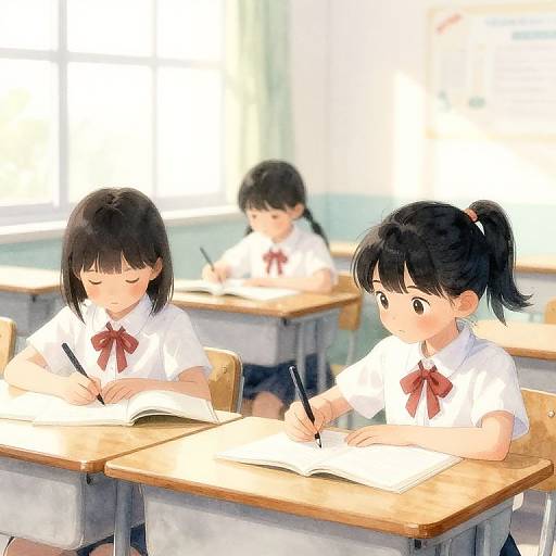 Cute School Girls Studying in Classroom