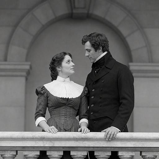 Victorian Couple Behind Marble Ledge