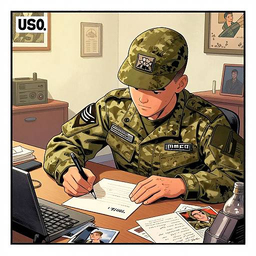 USO Comic Panel: Soldier's Letter Home