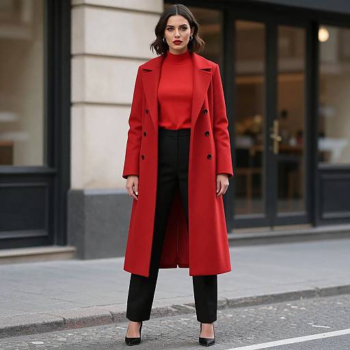 Woman in Red Pantsuit Outdoors