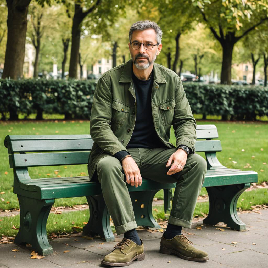 Philosopher in Olive Green Jeans